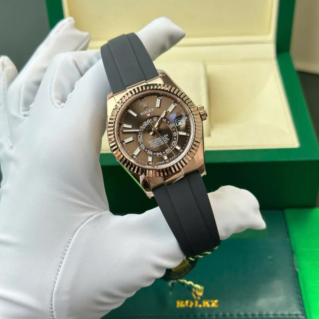 Super Clone Rolex Sky-Dweller Chocolate Dial 336235 — dial close-up