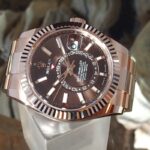 Super Clone Rolex Sky-Dweller Chocolate Dial 336935 — on leather display