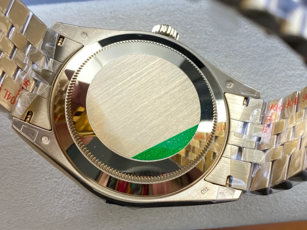 Super Clone Rolex Sky-Dweller Green Dial 336938 (Jubilee) — on leather display