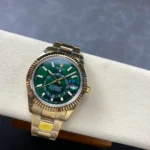 Super Clone Rolex Sky-Dweller Green Dial 336938 (Oyster) — dial close-up