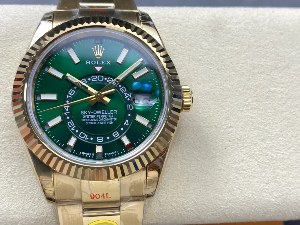 Super Clone Rolex Sky-Dweller Green Dial 336938 (Oyster) — side profile