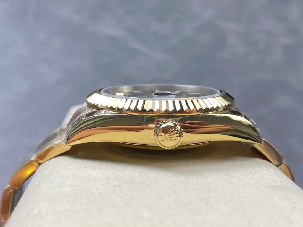 Super Clone Rolex Sky-Dweller Green Dial 336938 (Oyster) — on leather display