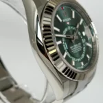 Super Clone Rolex Sky-Dweller Mint green Dial 336934 Oyster — on leather display