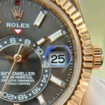 Super Clone Rolex Sky-Dweller Slate Dial 336235 — on leather display