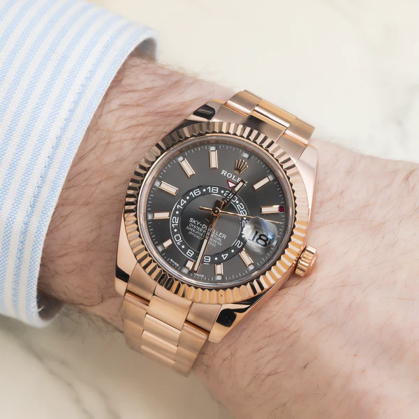 Super Clone Rolex Sky-Dweller Slate Dial Oyster 336935 — dial close-up