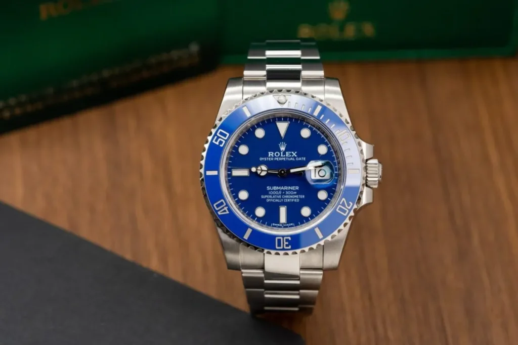 Super Clone Rolex Submariner Blue Dial 116619LB “Smurf” — dial close-up