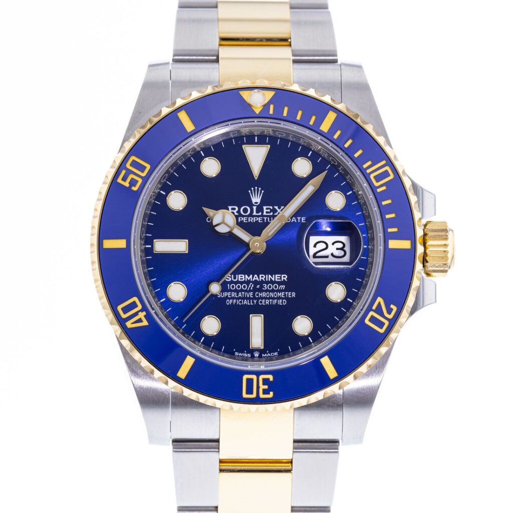 Super Clone Rolex Submariner Blue Dial 126613LB Bluesy — on leather display