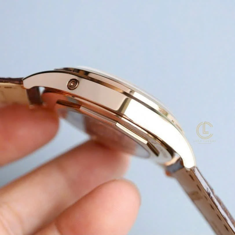 Super Clone Vacheron Constantin FiftySix Complete Calendar 4000E/000R-B065 41mm Rose Gold — on leather display