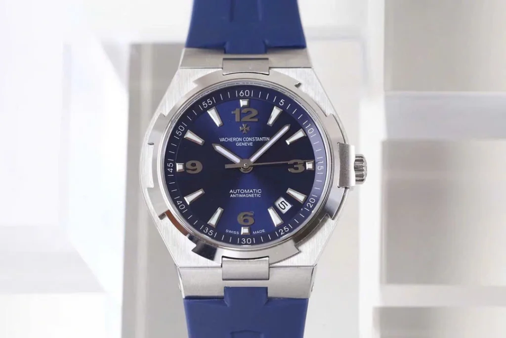 Super Clone Vacheron Constantin Overseas Blue Dial Number Roman 42mm – — on leather display