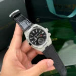 Super Clone Vacheron Constantin Overseas Dual Time 7900V 41mm Black Dial Steel — case and bezel