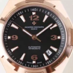 Super Clone Vacheron Constantin Overseas Rose Gold Black Dial Number Roman 42mm — dial close-up