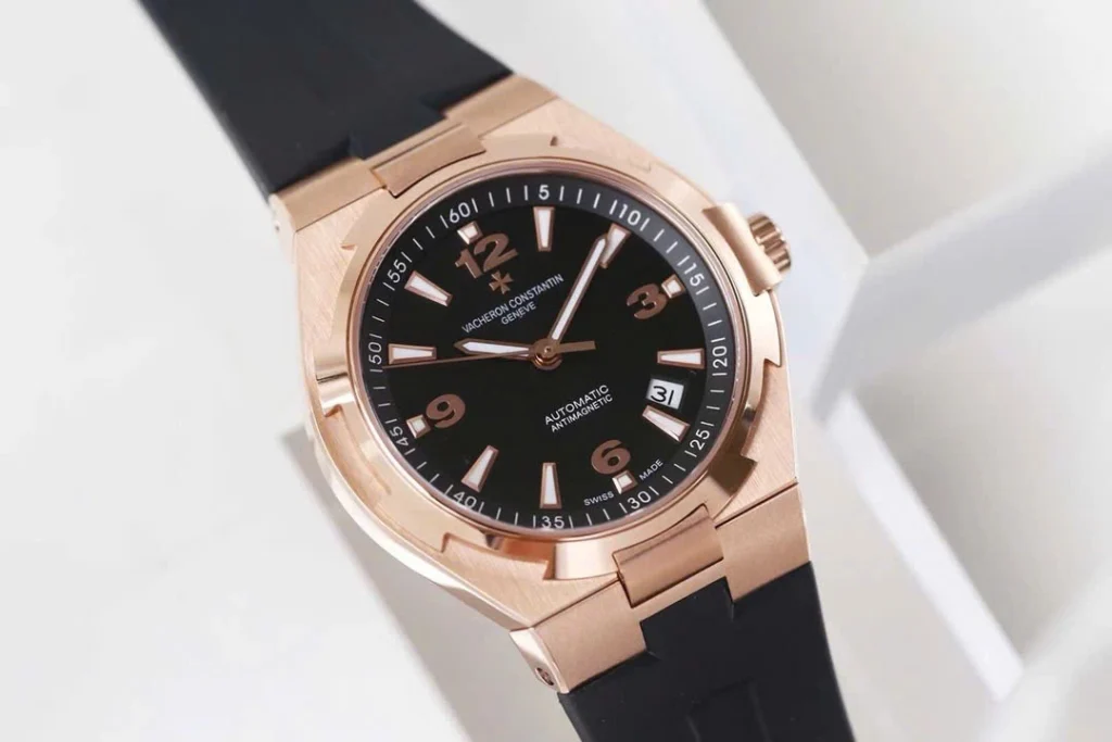 Super Clone Vacheron Constantin Overseas Rose Gold Black Dial Number Roman 42mm — side profile