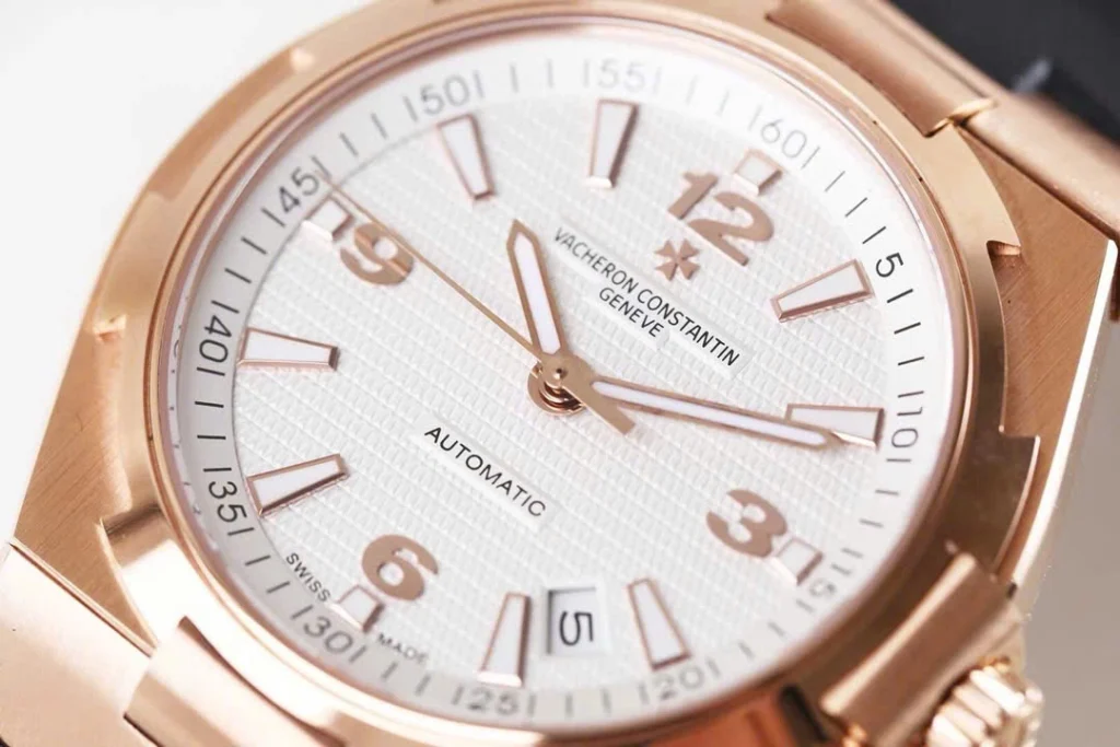 Super Clone Vacheron Constantin Overseas Rose Gold White Dial Number Roman 42mm — case and bezel