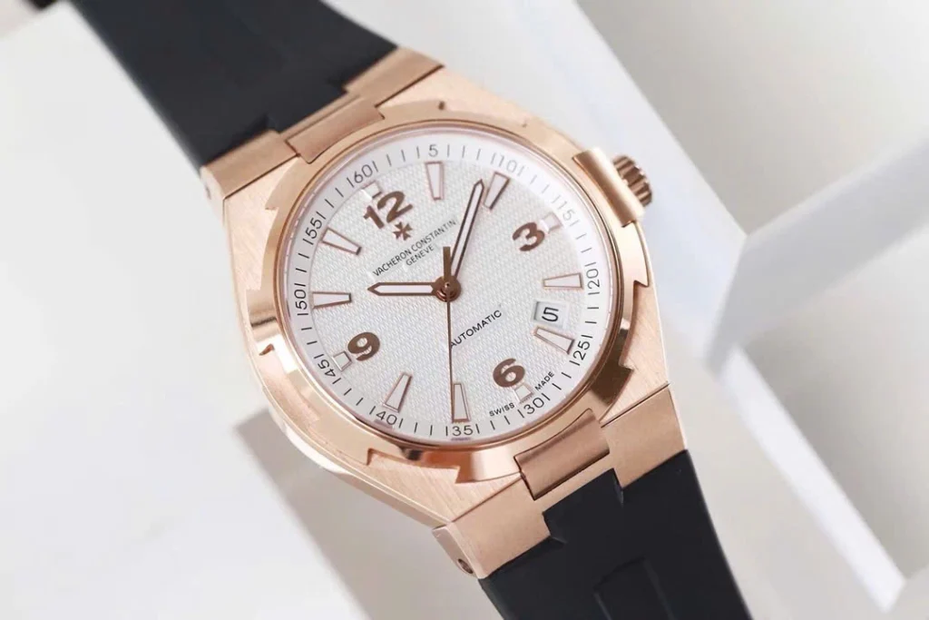 Super Clone Vacheron Constantin Overseas Rose Gold White Dial Number Roman 42mm — side profile