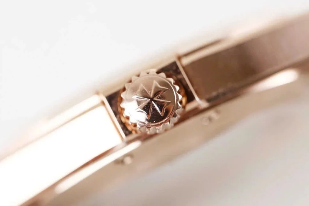 Super Clone Vacheron Constantin Overseas Rose Gold White Dial Number Roman 42mm — on leather display