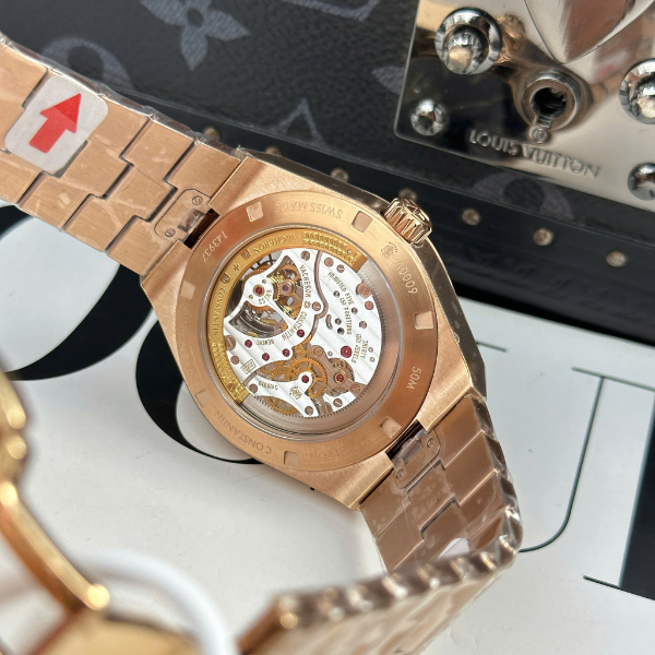 Super Clone Vacheron Constantin Steel — on leather display