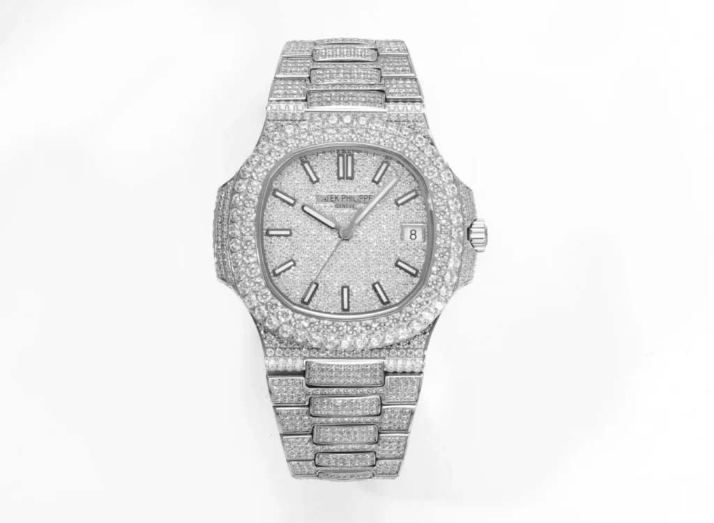 Super Clone Patek Philippe Nautilus 5711 40mm Up Full 3000pcs Moissanite Pave Hongkong – Customize Diamod – Swiss SuperClone