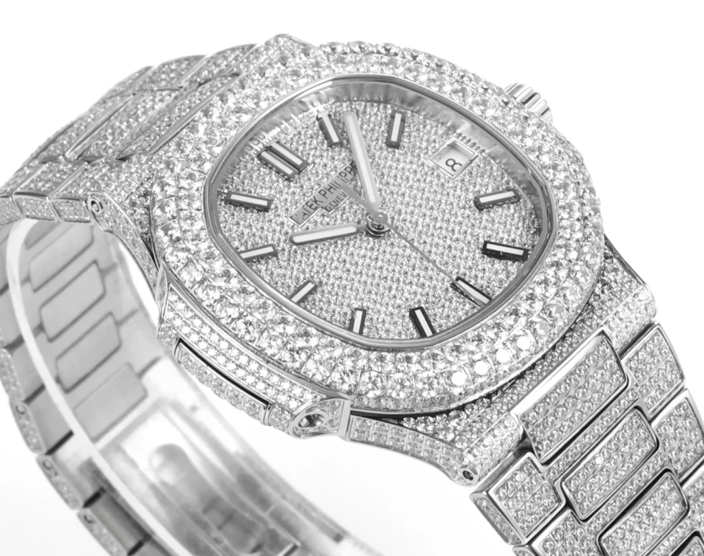 Super Clone Patek Philippe Nautilus 5711 40mm Up Full 3000pcs Moissanite Pave Hongkong – Customize Diamod – Swiss SuperClone