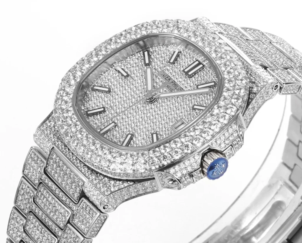 Super Clone Patek Philippe Nautilus 5711 40mm Up Full 3000pcs Moissanite Pave Hongkong – Customize Diamod – Swiss SuperClone