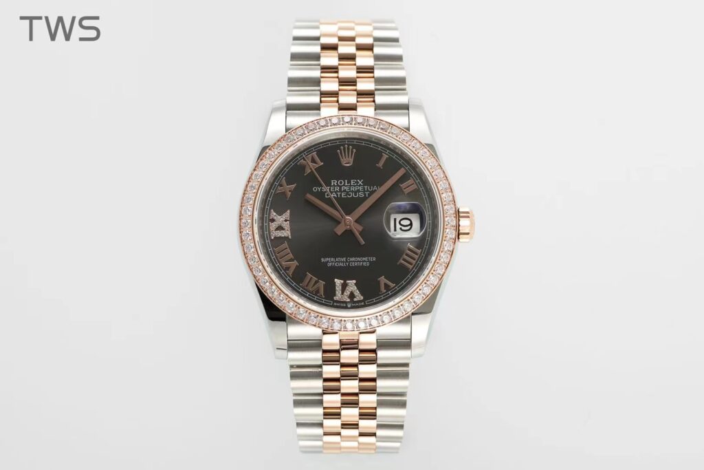 Super Clone Rolex Datejust Slate Diamond Dial 126281RBR-0011 36 mm — dial close-up