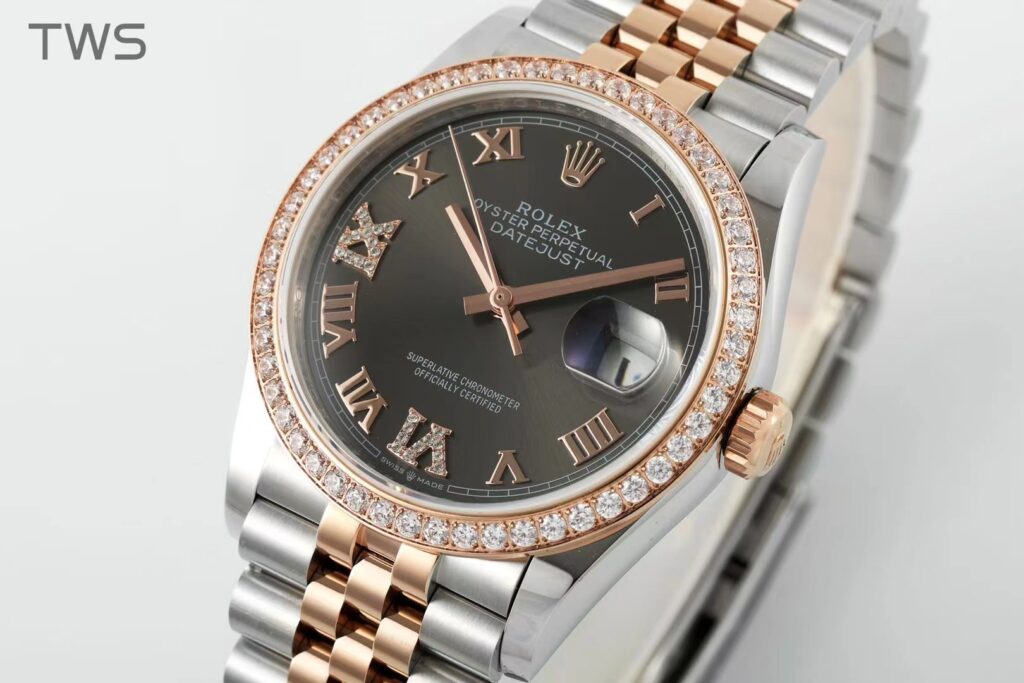 Super Clone Rolex Datejust Slate Diamond Dial 126281RBR-0011 36 mm — case and bezel
