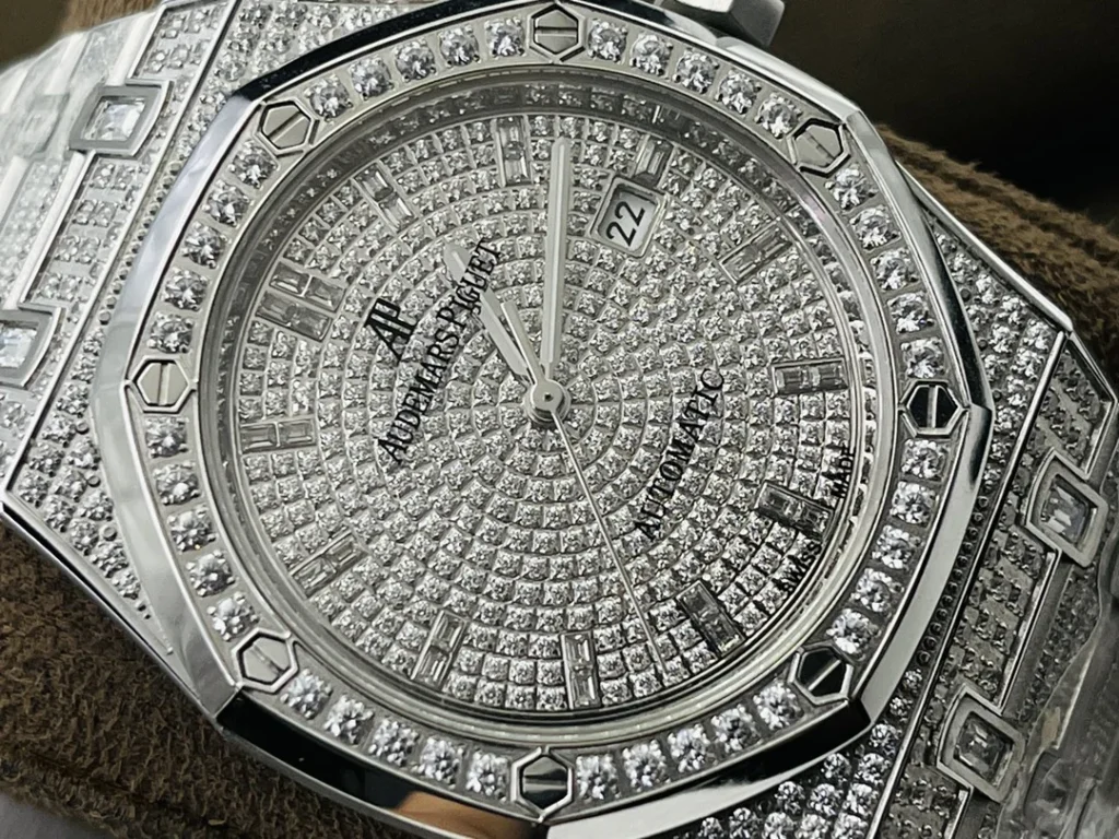 Super Clone Audemars Piguet Royal Oak 15400ST 41mm Full Moissanite Hongkong – Customize Diamod