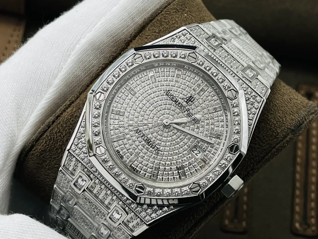 Super Clone Audemars Piguet Royal Oak 15400ST 41mm Full Moissanite Hongkong – Customize Diamod