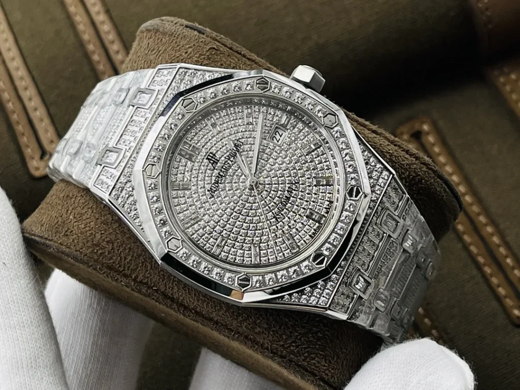 Super Clone Audemars Piguet Royal Oak 15400ST 41mm Full Moissanite Hongkong – Customize Diamod