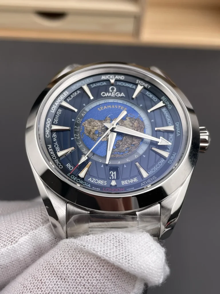 Super Clone Omega Seamaster Aqua Terra Co‑Axial Master Chronometer Gmt Worldtimer 220.10.43.22.03.001 43mm Steel – Swiss SuperClone