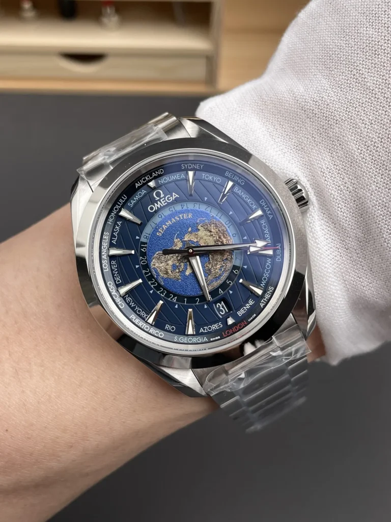 Super Clone Omega Seamaster Aqua Terra Co‑Axial Master Chronometer Gmt Worldtimer 220.10.43.22.03.001 43mm Steel – Swiss SuperClone