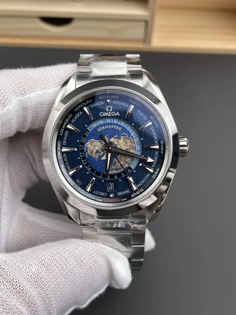 Super Clone Omega Seamaster Aqua Terra Co‑Axial Master Chronometer Gmt Worldtimer 220.10.43.22.03.001 43mm Steel – Swiss SuperClone