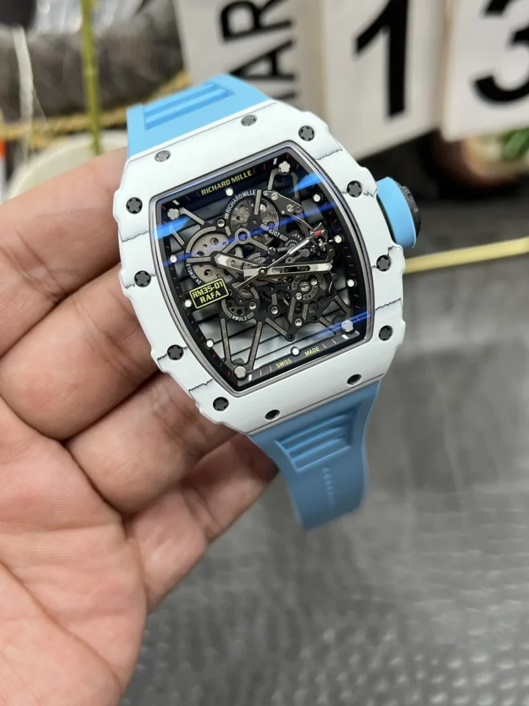 Super Clone Richard Mille RM 35-01 Richard Mille Rafa Cacbon NTPT Blue Strap 42mm