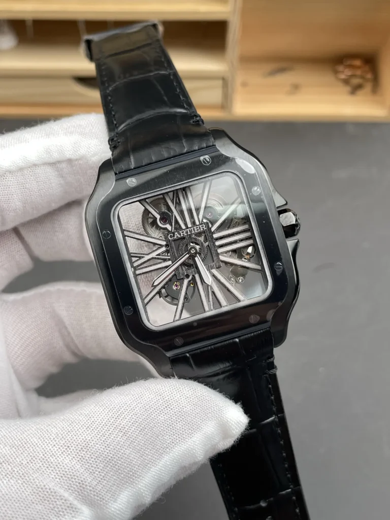 Super Clone Cartier Santos Large Skeleton Black 39mm – Swiss SuperClone