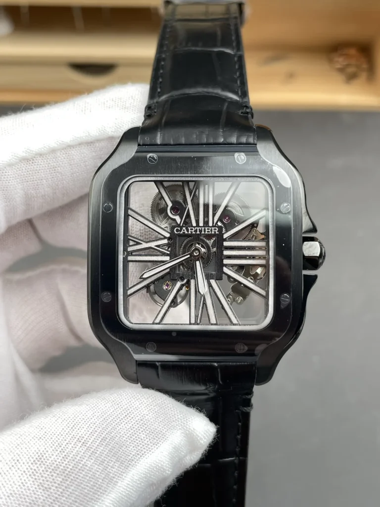 Super Clone Cartier Santos Large Skeleton Black 39mm – Swiss SuperClone
