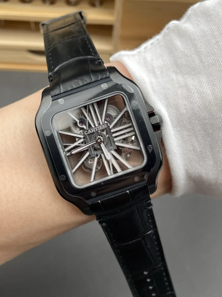 Super Clone Cartier Santos Large Skeleton Black 39mm – Swiss SuperClone