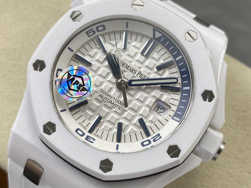 Super Clone Audemars Piguet Royal Oak Offshore Diver 15707CE 42mm White Dial Ceramic — case and bezel
