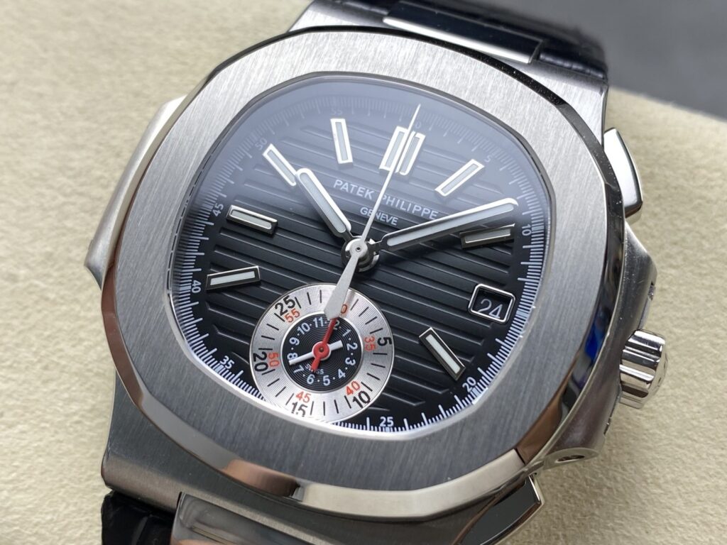 Super Clone Patek Philippe Nautilus Chronograph 5980/1A-014 40.5mm Black Dial with Leather Strap — view 9