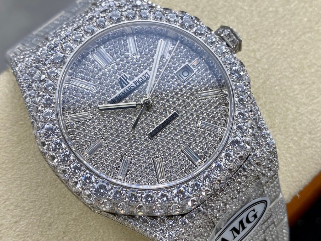 Super Clone Audemars Piguet Royal Oak 15400ST 41mm Full Moissanite Hongkong – Customize Diamod — view 9