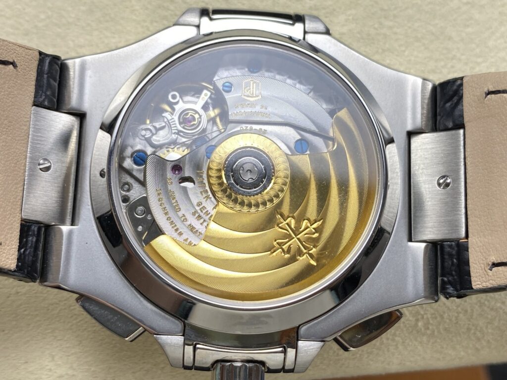 Super Clone Patek Philippe Nautilus Chronograph 5980/1A-014 40.5mm Black Dial with Leather Strap — side profile