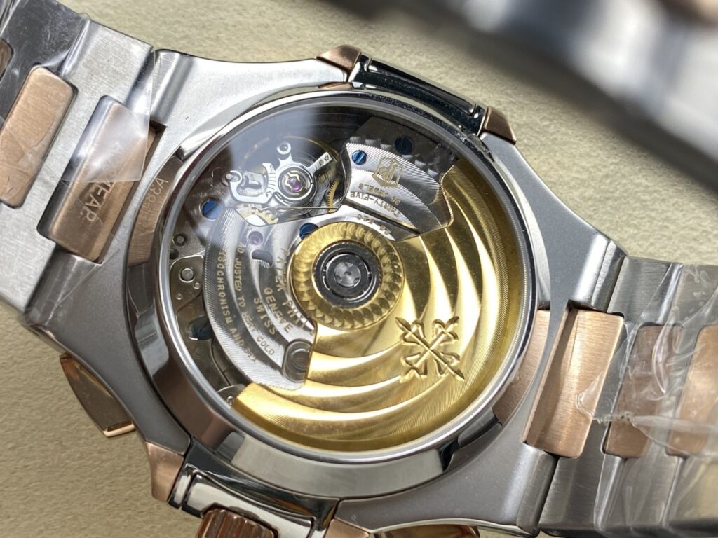 Super Clone Patek Philippe Nautilus Chronograph 5980/1AR-001 40.5mm Blue Dial Rose Gold Demi — side profile