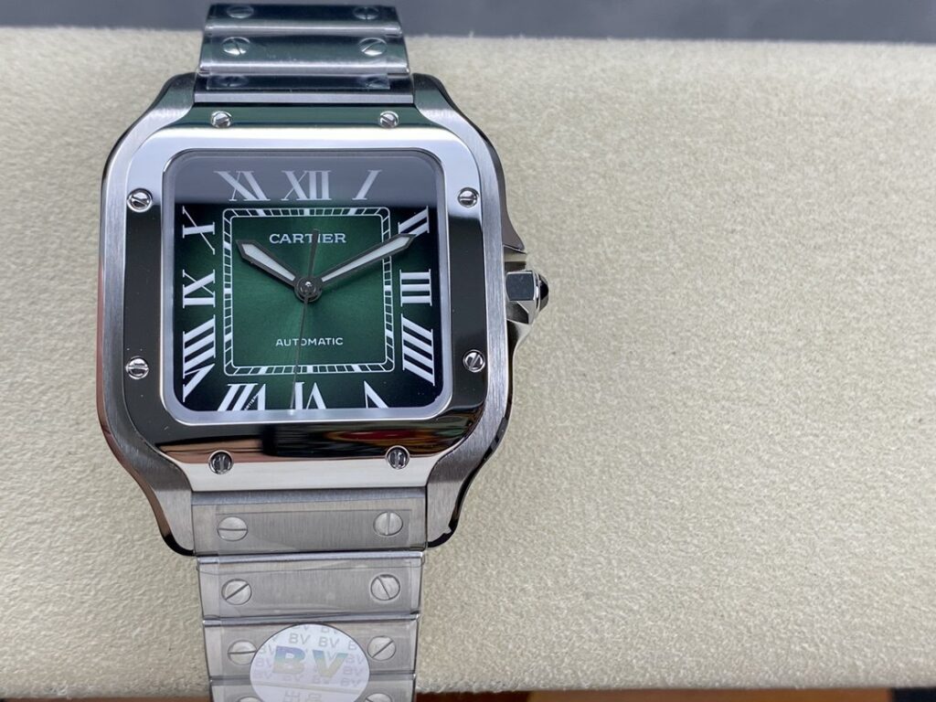 Super Clone Cartier Santos De Cartier Medium Green WSSA0061 35.5mm — dial close-up