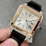 Super Clone Cartier Santos-Dumont 43.5mm W2SA0011 43.5mm x 31.4mm Demi Rose Gold — on leather display