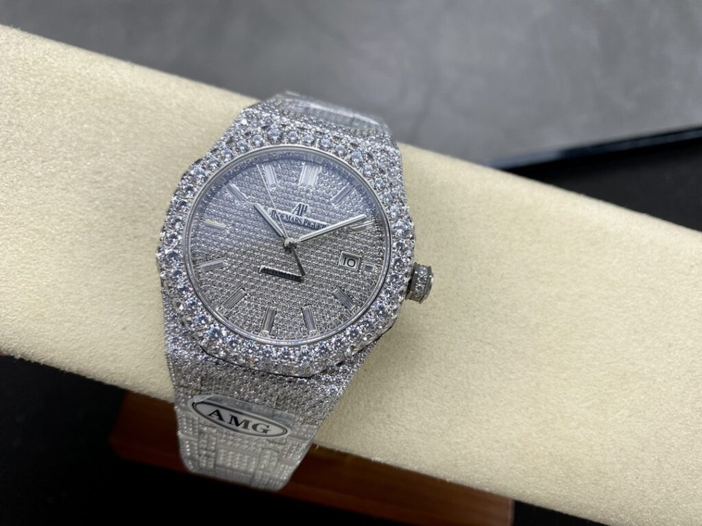 Super Clone Audemars Piguet Royal Oak 15400ST 41mm Full Moissanite Hongkong – Customize Diamod — view 10