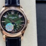 Super Clone Patek Philippe Complications 5205R-011 40mm Green Dial Rose Gold — dial close-up