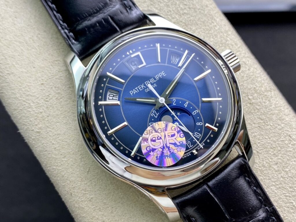 Super Clone Patek Philippe Complications 5205G-013 40mm Blue Dial Steel — movement / caseback view