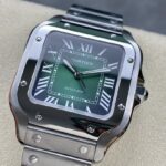 Super Clone Cartier Santos De Cartier Medium Green WSSA0061 35.5mm — on leather display