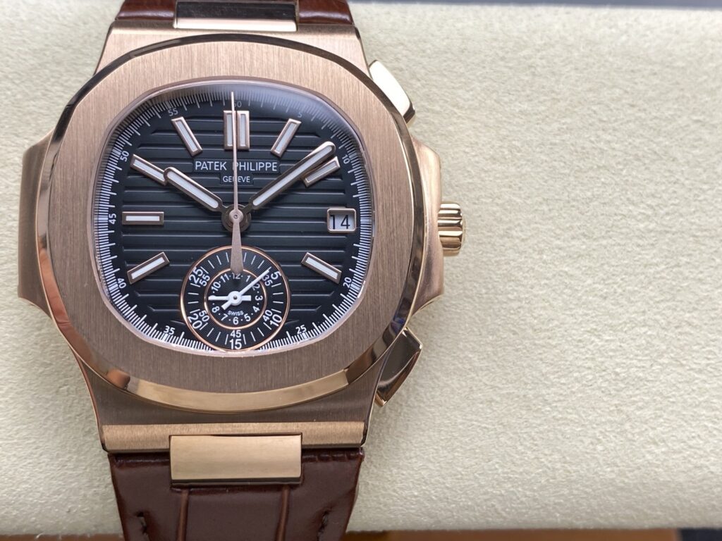 Super Clone Patek Philippe Nautilus Chronograph 5980/1AR-001 40.5mm Black Dial — dial close-up