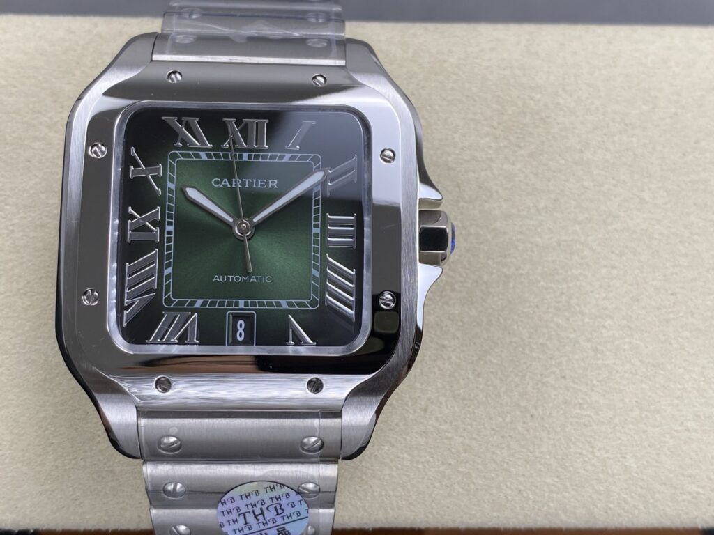 Super Clone Cartier Santos De Cartier Green Dial Large WSSA0062 39.8mm — dial close-up