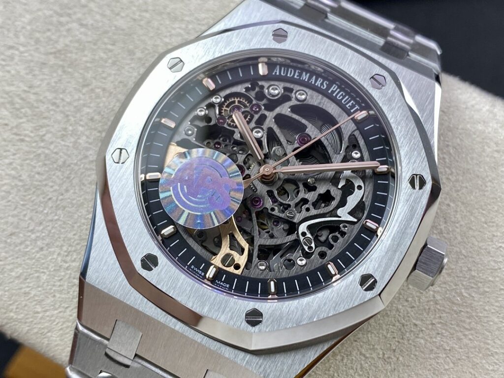 Super Clone Audemars Piguet Royal Oak 15407ST.OO 41mm Skeleton Dial Steel V3 Base — case and bezel