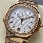 Super Clone Patek Philippe Nautilus 7118/1R-011 32.5mm White Dial Rose Gold — movement / caseback view